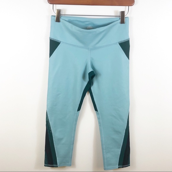 ALO YOGA Range Capri Cropped Legging Teal Green Mesh XS Mid Rise - Picture 7 of 7
